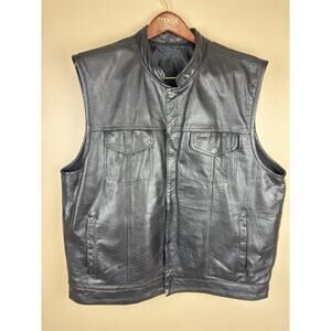 VINTAGE Leather King Motorcycle Vest M, Size L/XL approx, Black Conceal Pockets